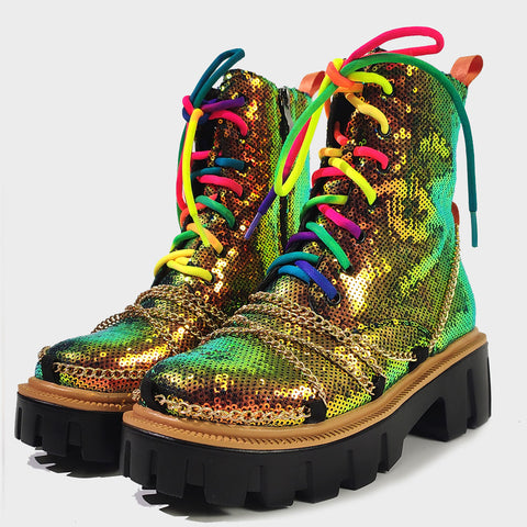 Ladies Rainbow Platform Boots