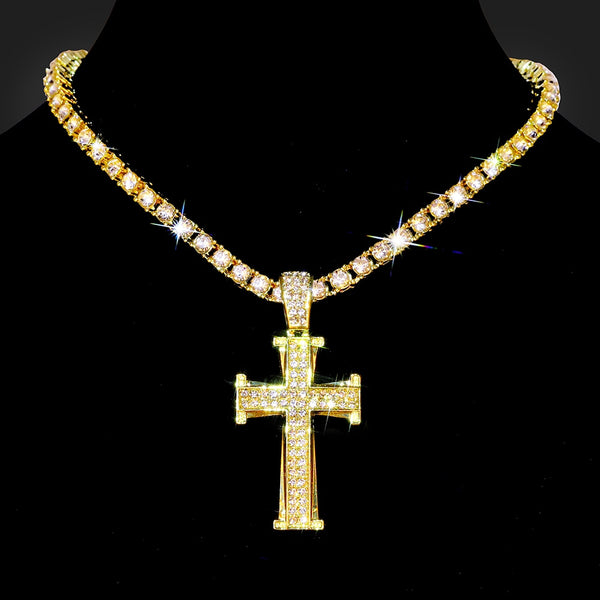 Tennis Chain Cross Necklace